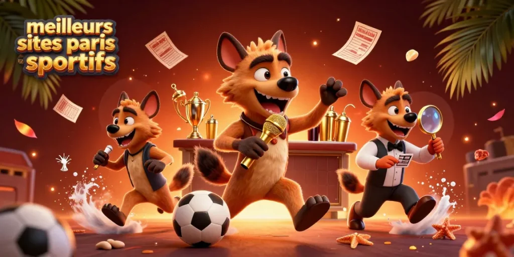 Meilleurs sites de paris sportifs animés par des hyènes dans un club de paris, mettant en avant l'humour et l'hospitalité.