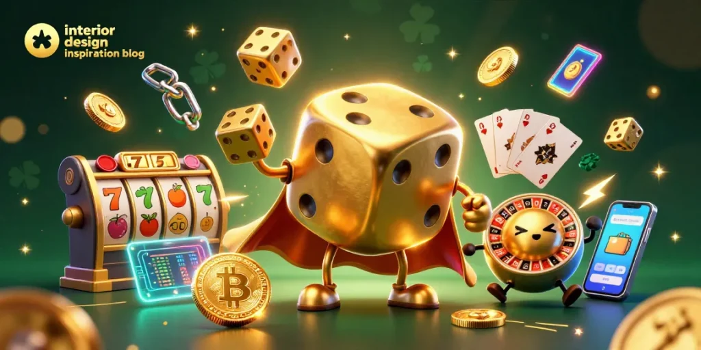 Engage with the vibrant action on the interior design inspiration blog featuring a lively dice golem in a casino scene.
